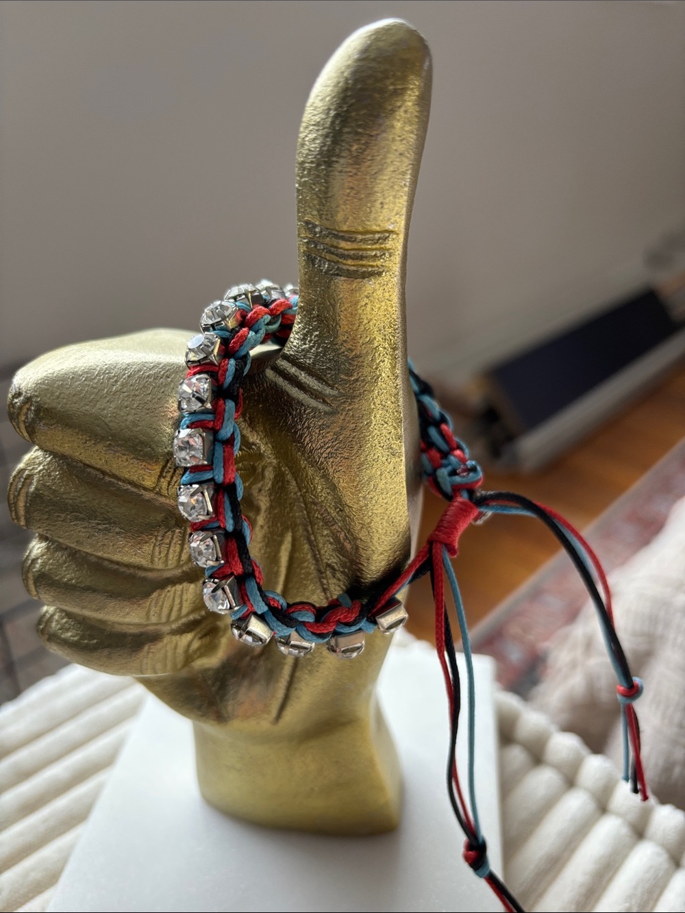 Braided Crystal Accent Bracelet in Red & Teal
